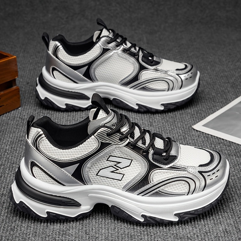 Unisex Low-Top Lace-Up Sneakers with Contrast Panels and Rounded Toe