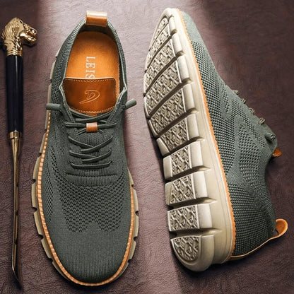 Men's Lace-Up Knit Sneakers with Contrast Segmented Sole