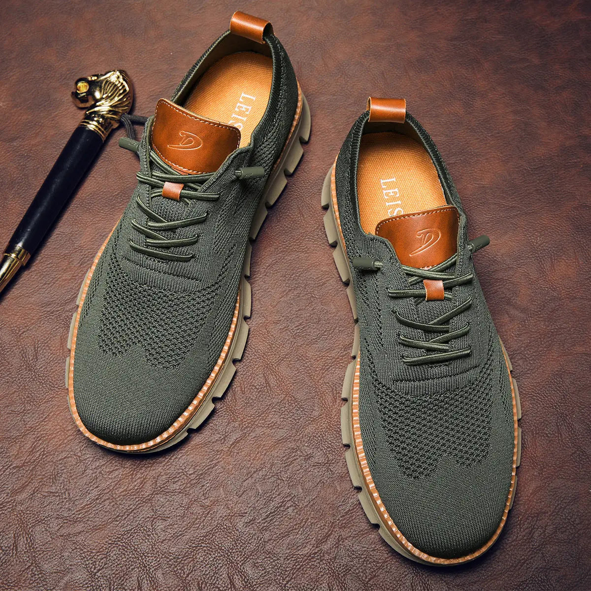 Men's Lace-Up Knit Sneakers with Contrast Segmented Sole