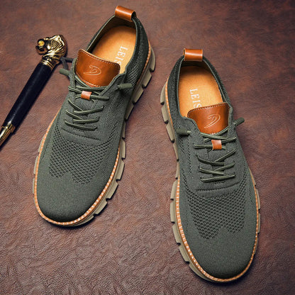 Men's Lace-Up Knit Sneakers with Contrast Segmented Sole