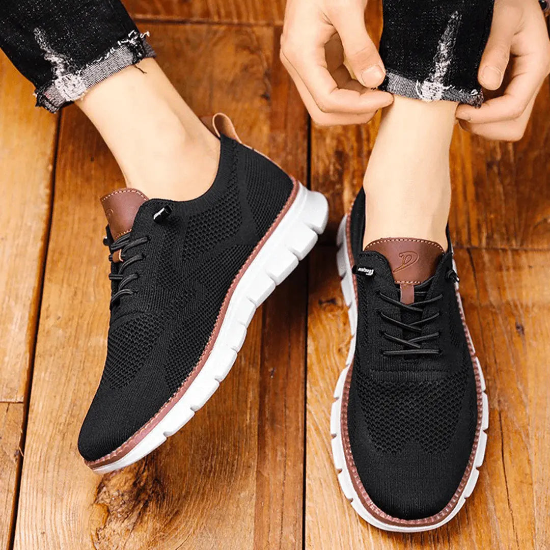 Men's Lace-Up Knit Sneakers with Contrast Segmented Sole