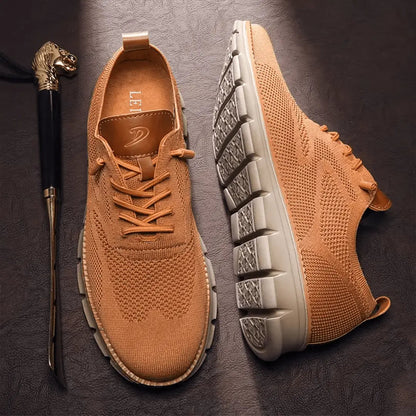 Men's Lace-Up Knit Sneakers with Contrast Segmented Sole