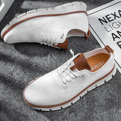 Men's Lace-Up Knit Sneakers with Contrast Segmented Sole