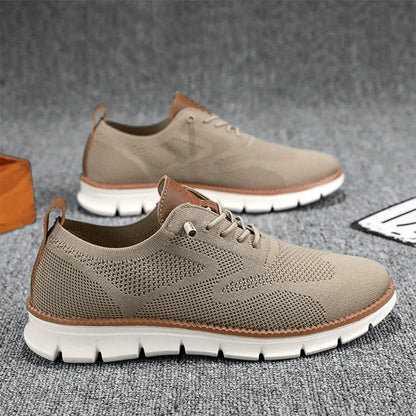 Men's Lace-Up Knit Sneakers with Contrast Segmented Sole