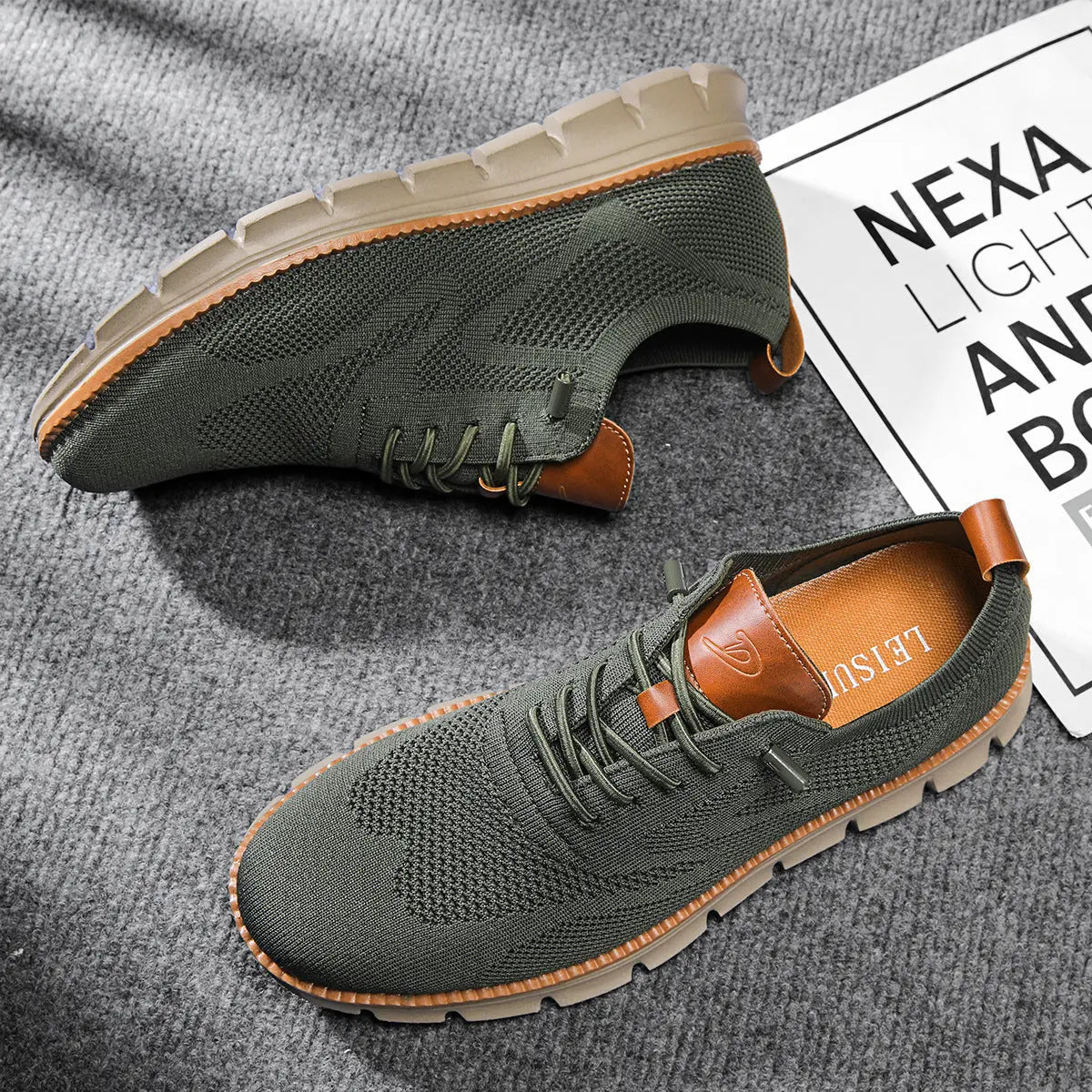 Men's Lace-Up Knit Sneakers with Contrast Segmented Sole