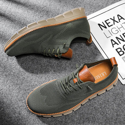 Men's Lace-Up Knit Sneakers with Contrast Segmented Sole