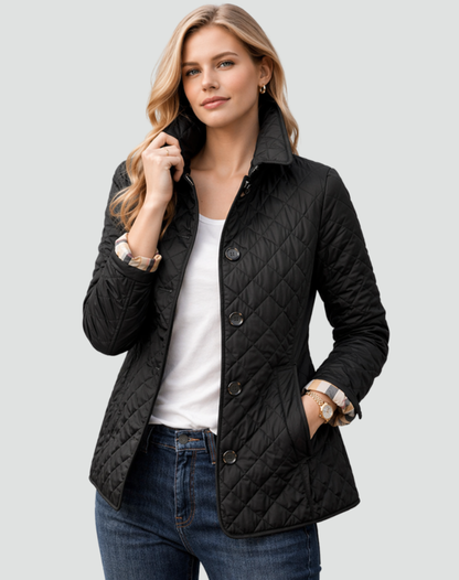 Women's Diamond-Quilted Jacket with Button Front and Collar