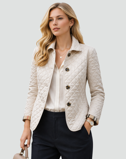 Women's Diamond-Quilted Jacket with Button Front and Collar