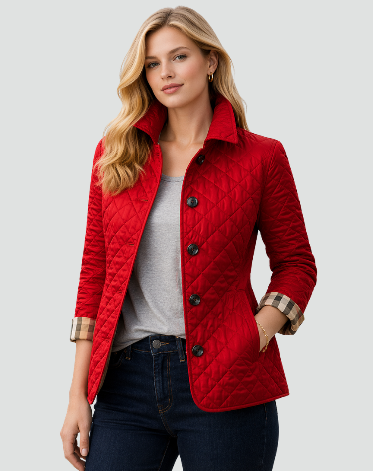 Women's Diamond-Quilted Jacket with Button Front and Collar