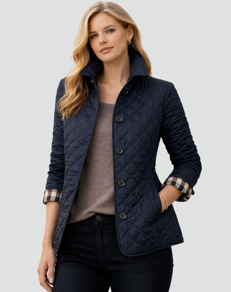 Women's Diamond-Quilted Jacket with Button Front and Collar