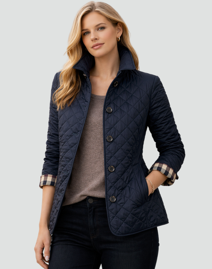 Women's Diamond-Quilted Jacket with Button Front and Collar