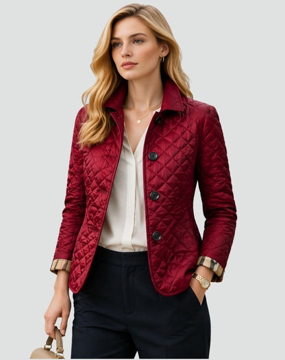 Women's Diamond-Quilted Jacket with Button Front and Collar