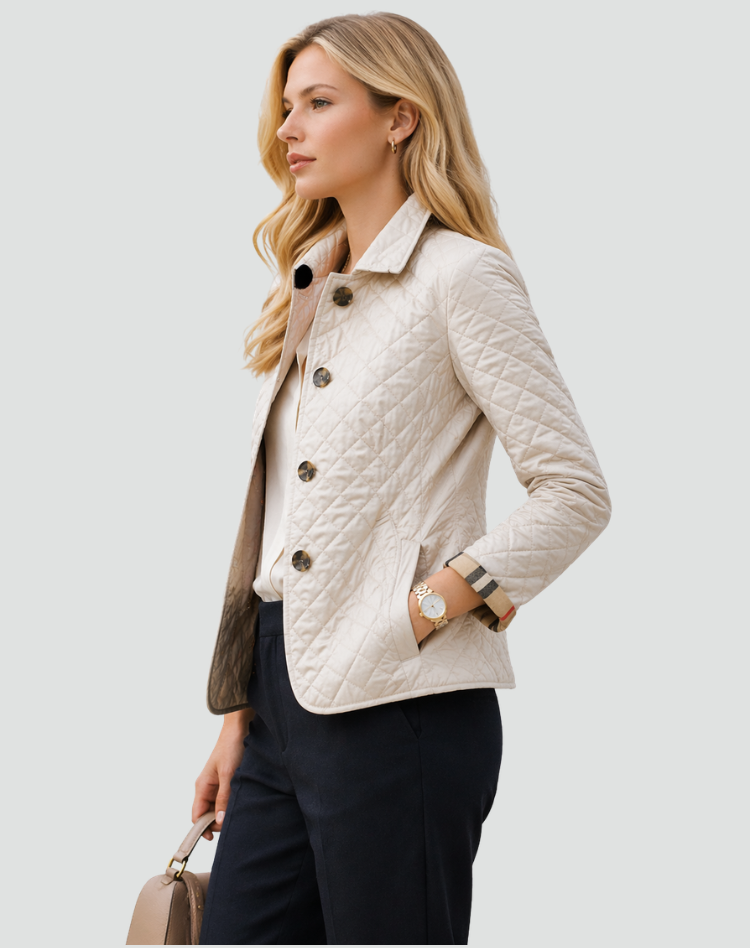 Women's Diamond-Quilted Jacket with Button Front and Collar