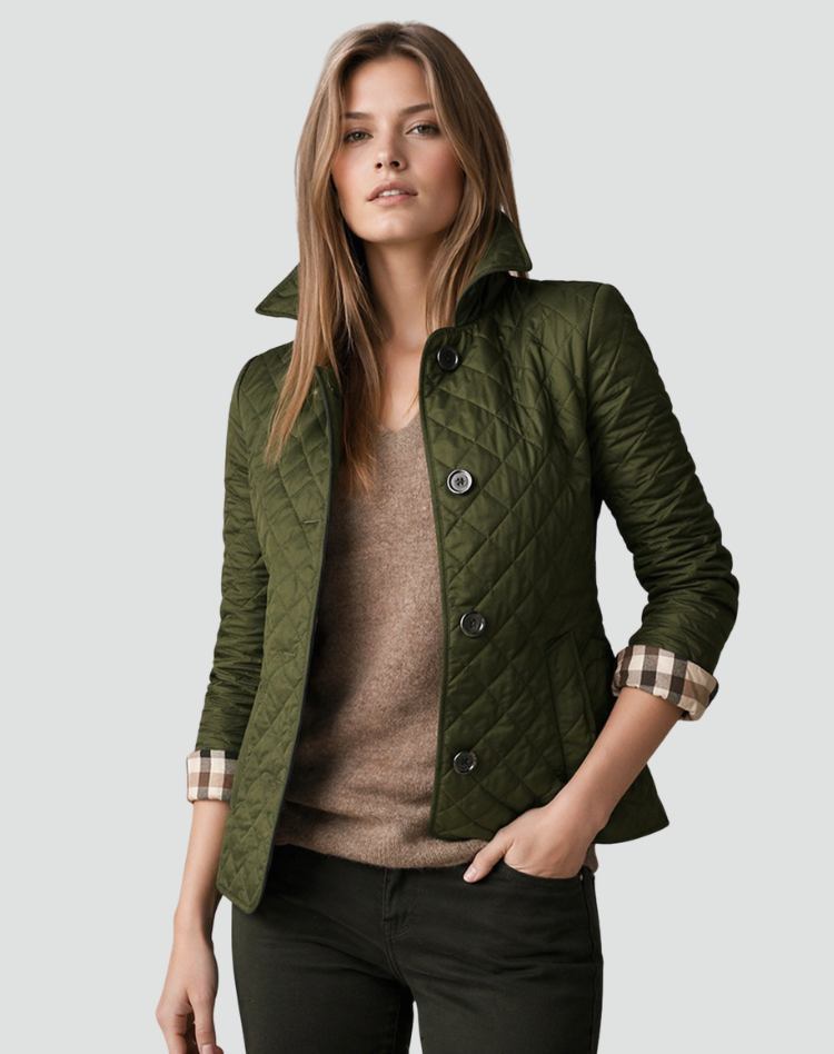 Women's Diamond-Quilted Jacket with Button Front and Collar