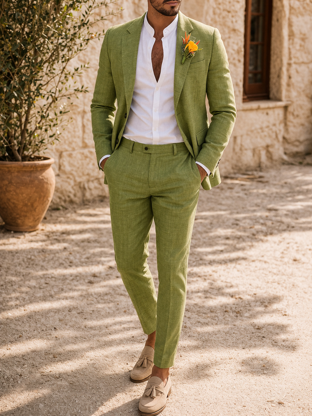 Men's Two-Piece Occasion Suit with Lapel Blazer and Matching Pants