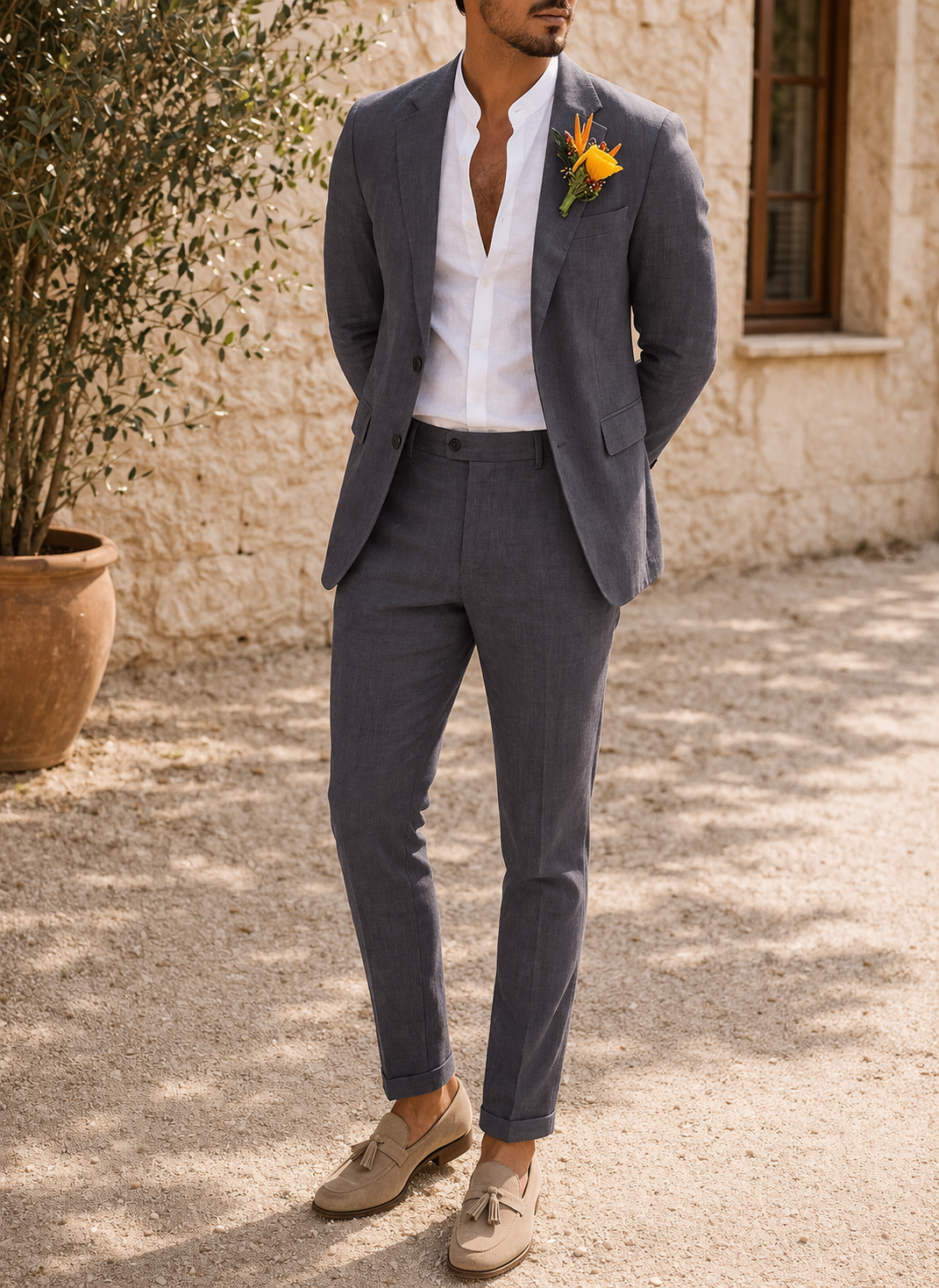 Men's Two-Piece Occasion Suit with Lapel Blazer and Matching Pants