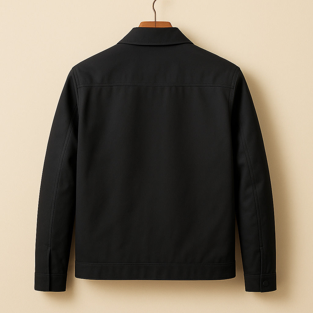 Men's Zipper Jacket with Pointed Collar and Plaid Lining