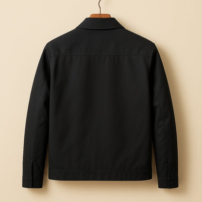 Men's Zipper Jacket with Pointed Collar and Plaid Lining