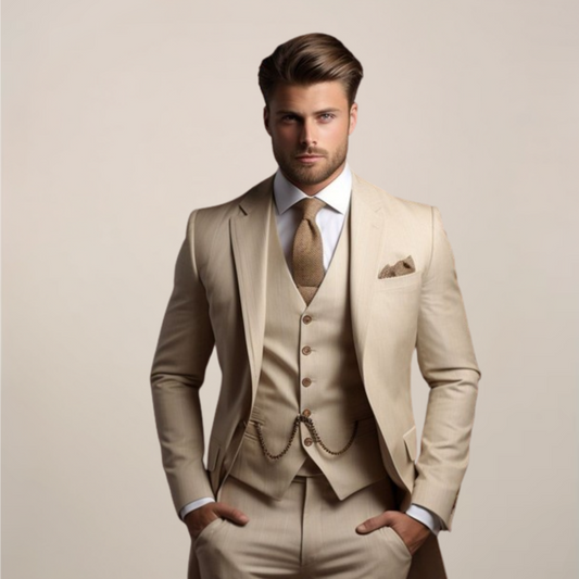 Men's Three-Piece Suit with Jacket, Button-Front Vest and Pants
