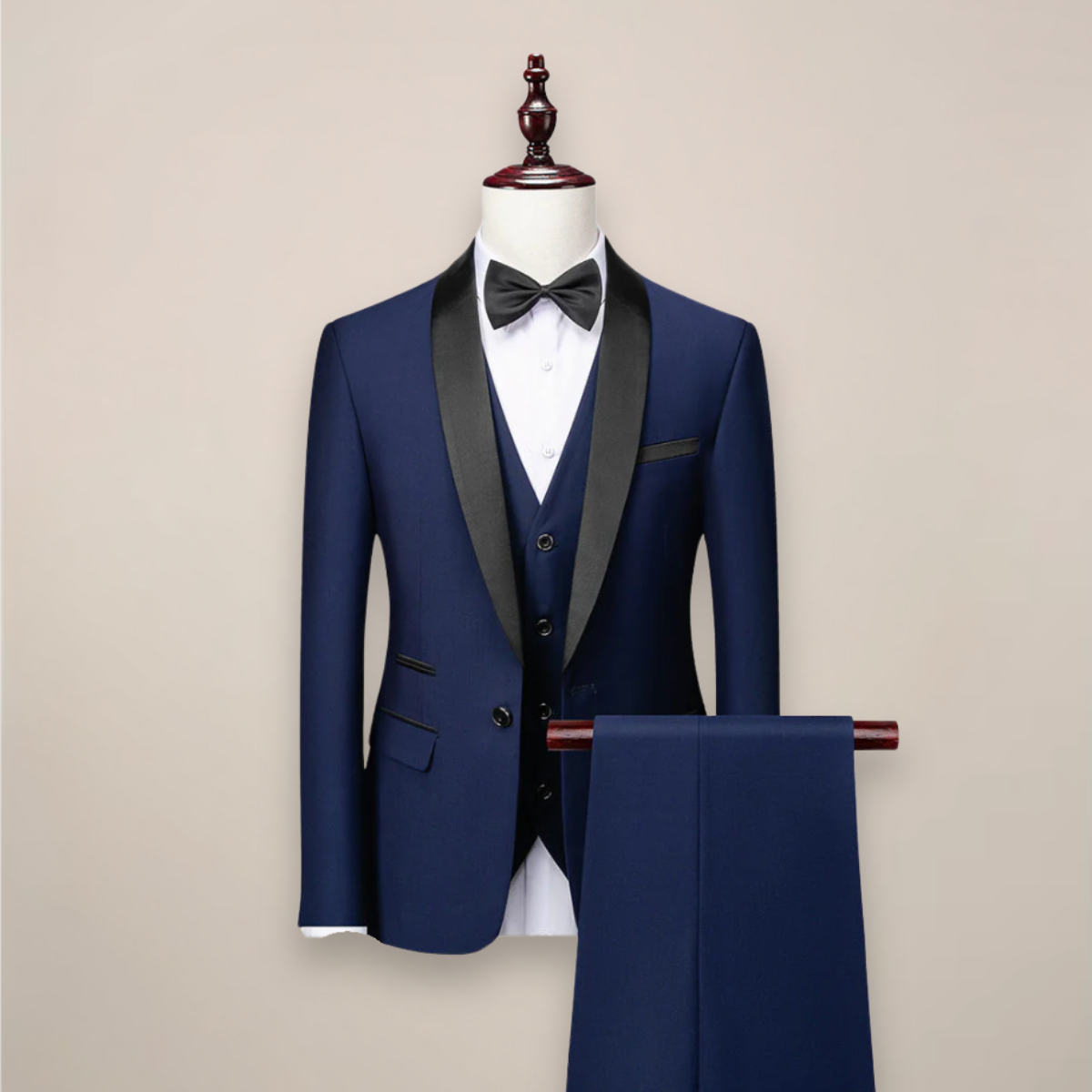 Men's Three-Piece Tuxedo Suit with Shawl Lapels, Vest and Pants