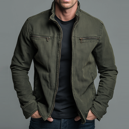 Men's Stand-Collar Zipper Jacket with Chest and Side Pockets