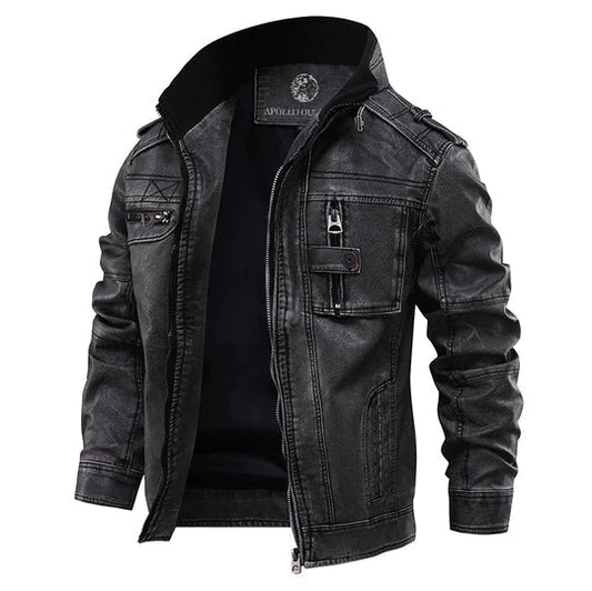 Men's Utility Zipper Jacket with Stand Collar and Multiple Pockets