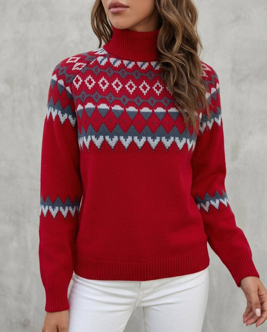 Women's Fair Isle-Style Turtleneck Sweater with Long Sleeves