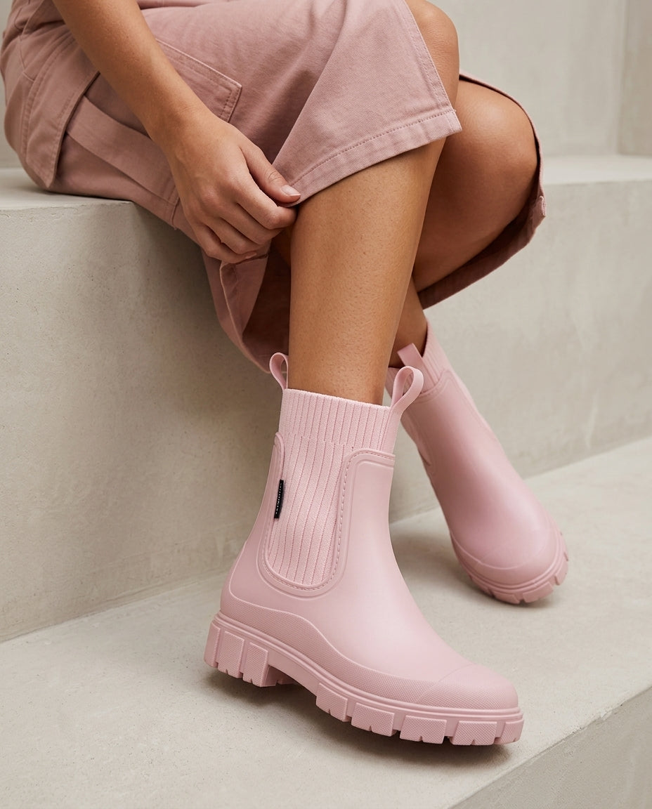 Women's Pull-On Ankle Boots with Side Panels and Textured Sole