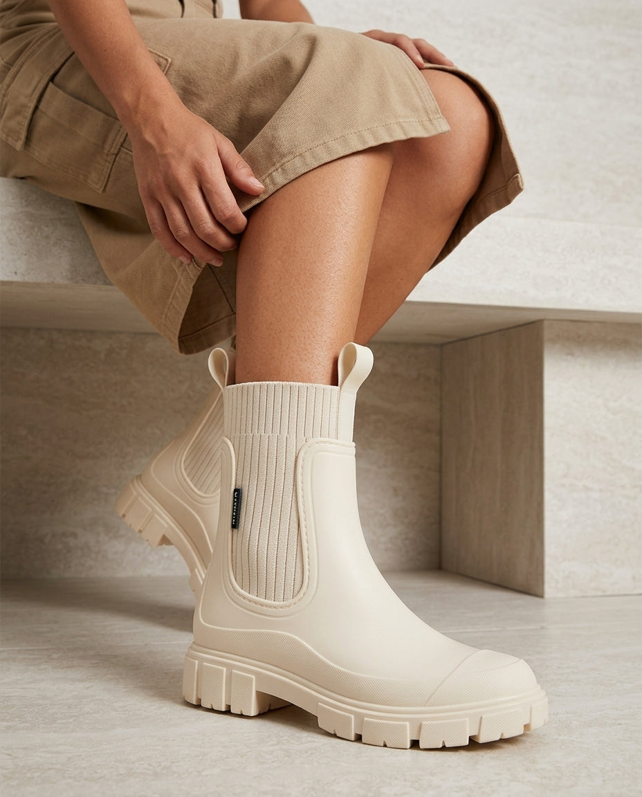 Women's Pull-On Ankle Boots with Side Panels and Textured Sole