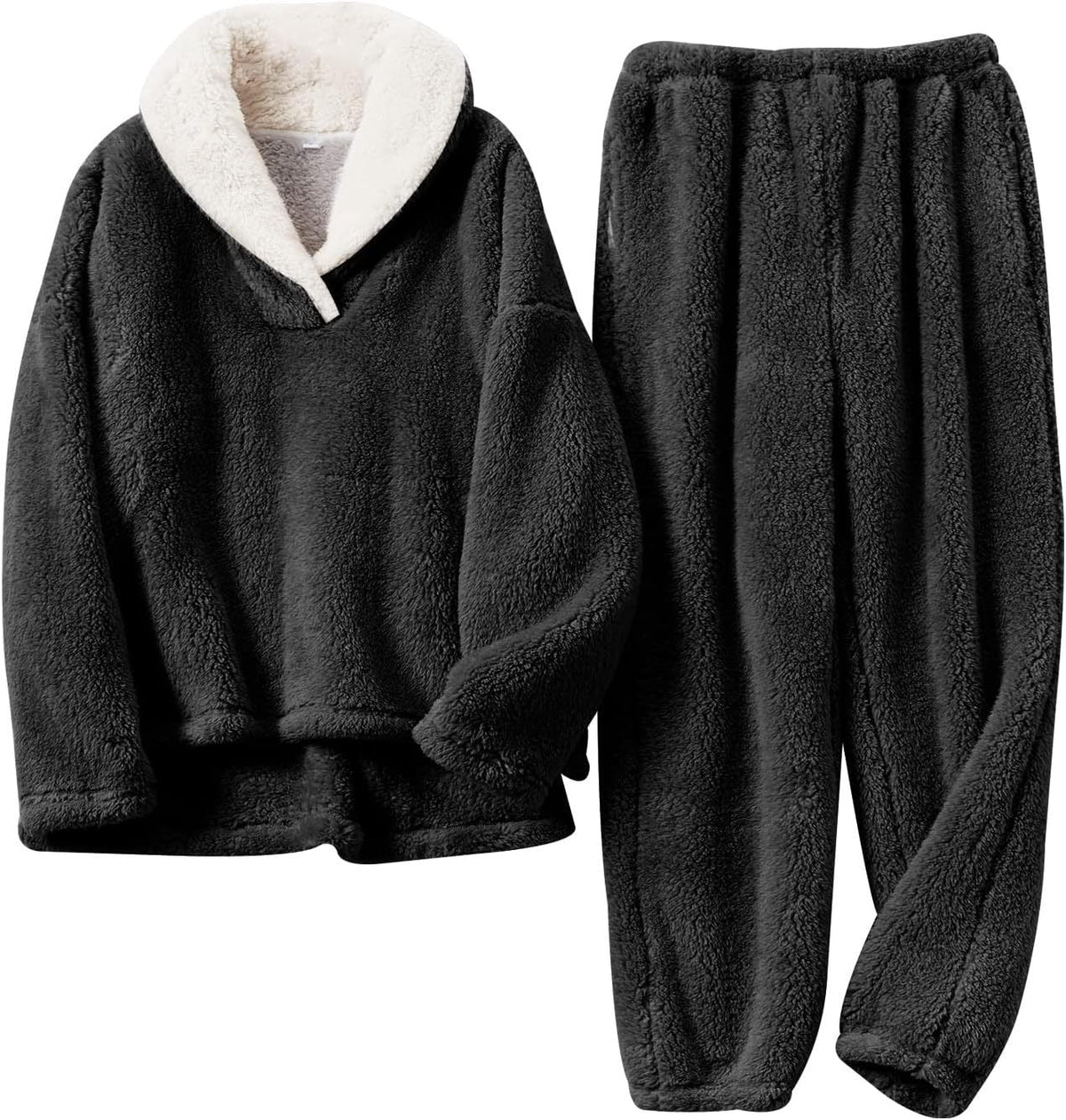 Women's Two-Piece Textured Lounge Set with V-Neck Top and Cuffed Pants