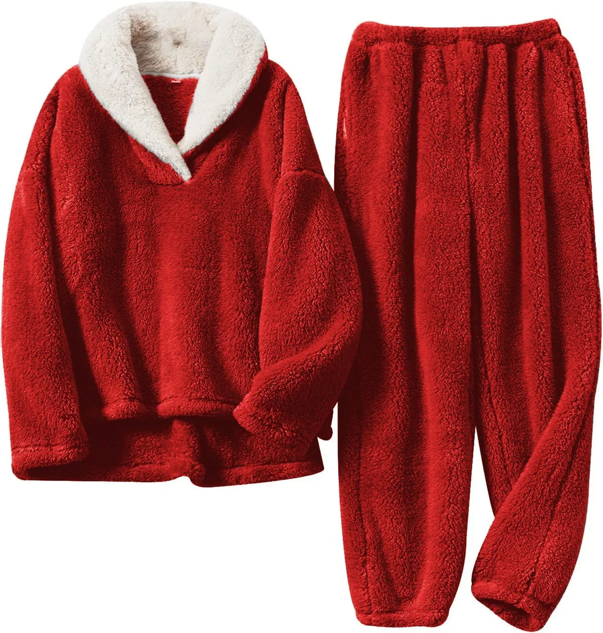 Women's Two-Piece Textured Lounge Set with V-Neck Top and Cuffed Pants