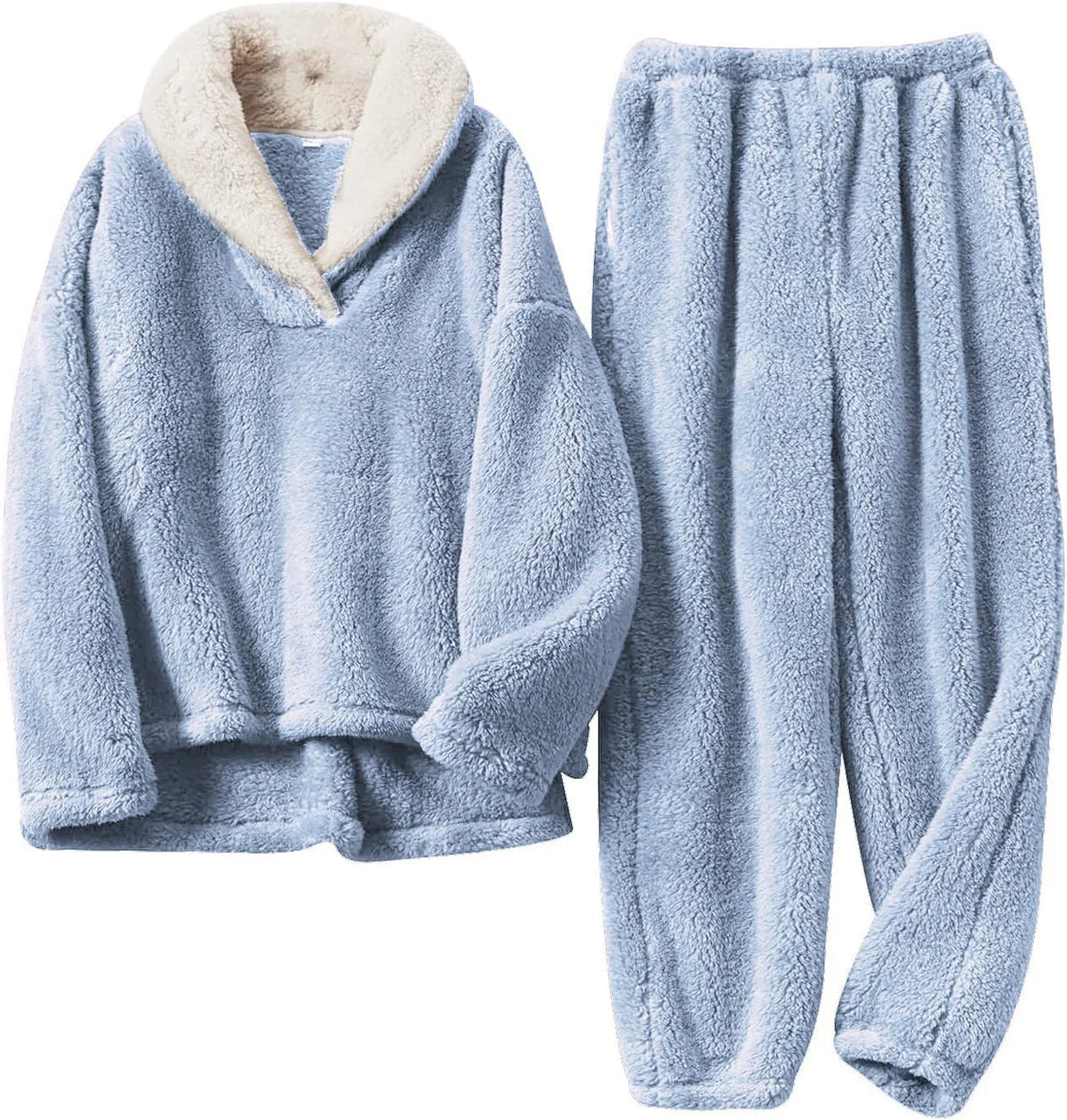 Women's Two-Piece Textured Lounge Set with V-Neck Top and Cuffed Pants