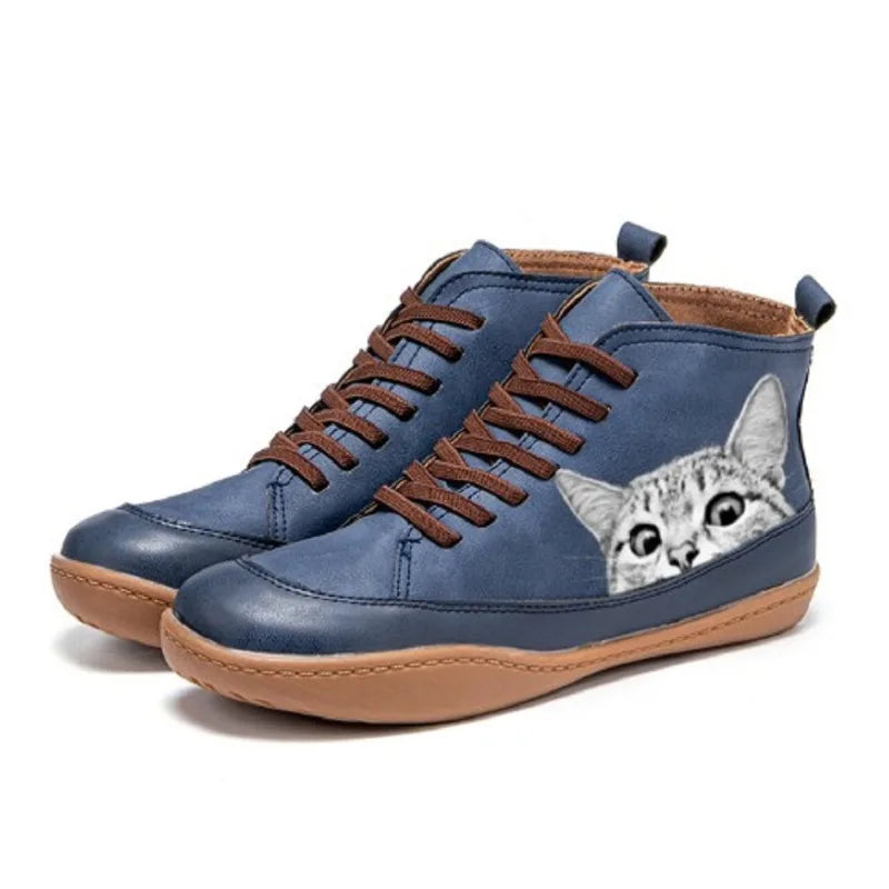 Women's Cat-Graphic Lace-Up Ankle Boots