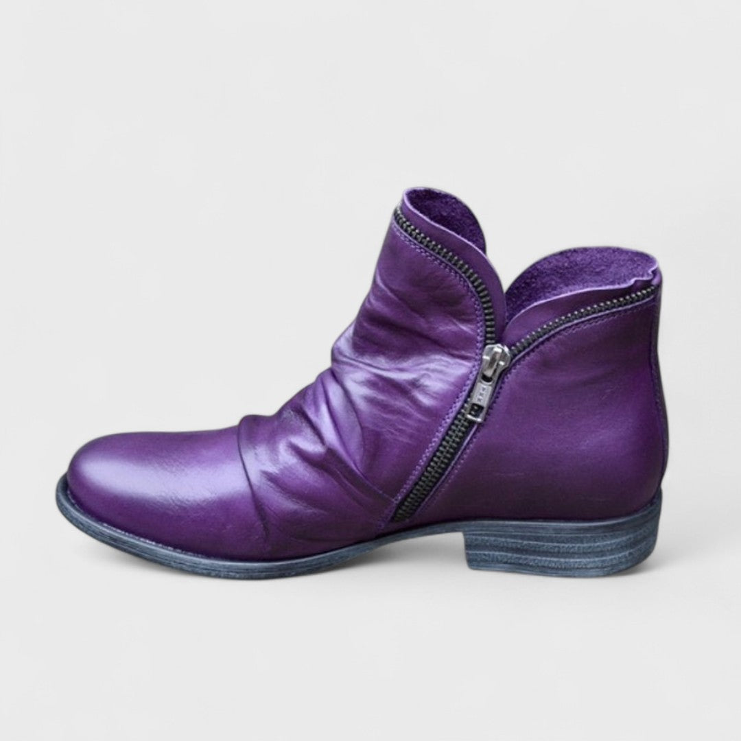 Women's Side-Zip Ankle Boots with Gathered Panel Detail