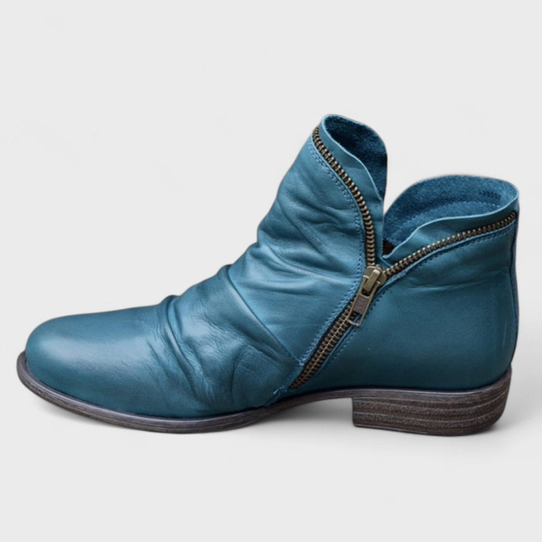 Women's Side-Zip Ankle Boots with Gathered Panel Detail