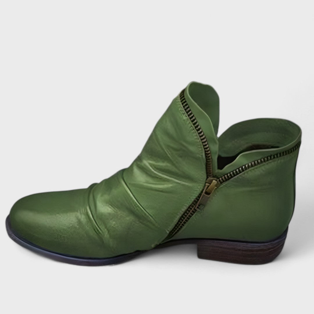 Women's Side-Zip Ankle Boots with Gathered Panel Detail