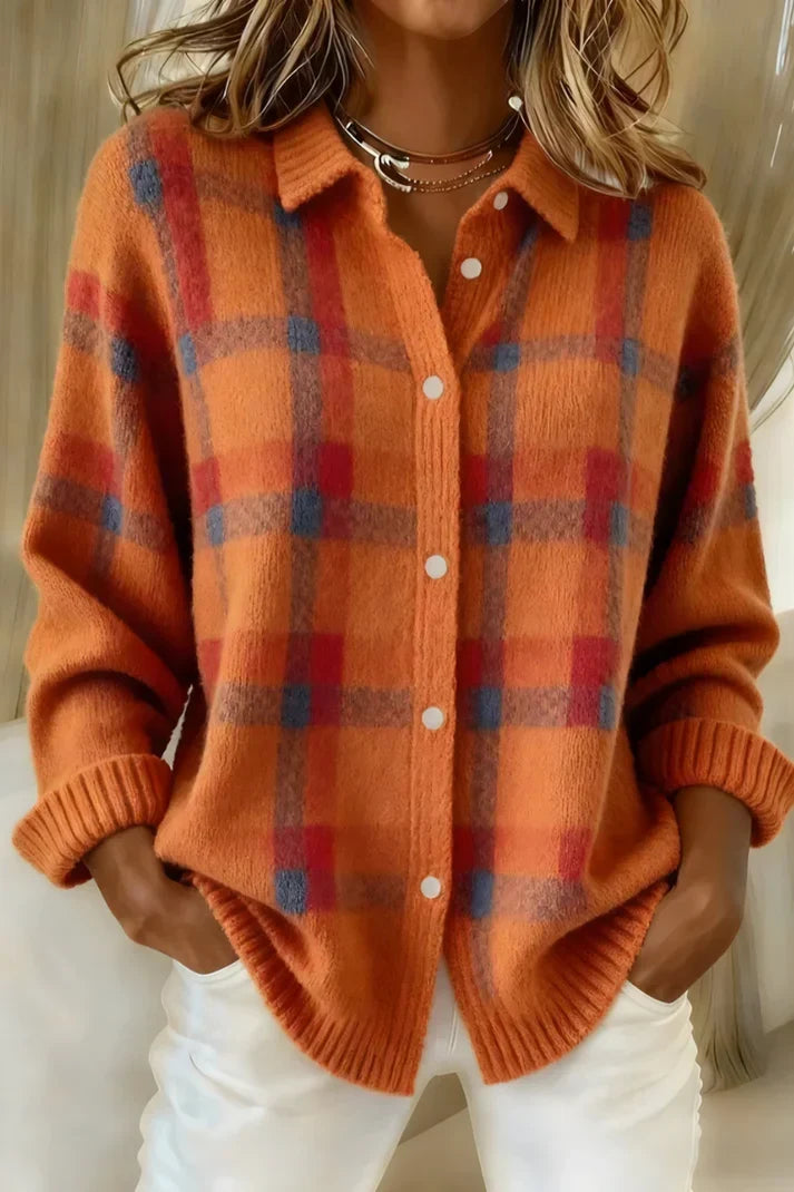 Women's Plaid Button-Front Shirt with Long Sleeves