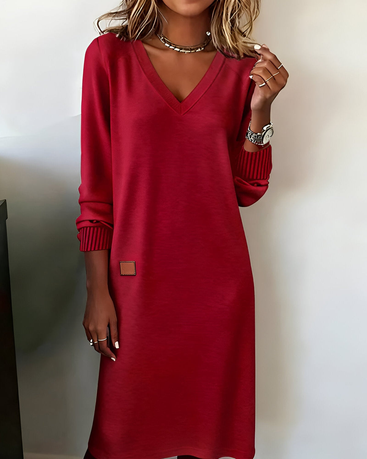 Women's V-Neck Dress with Relaxed Silhouette