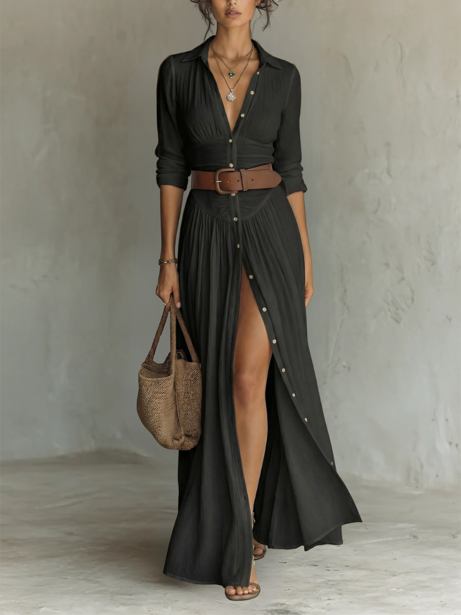 Women's Long-Sleeve Collared Dress