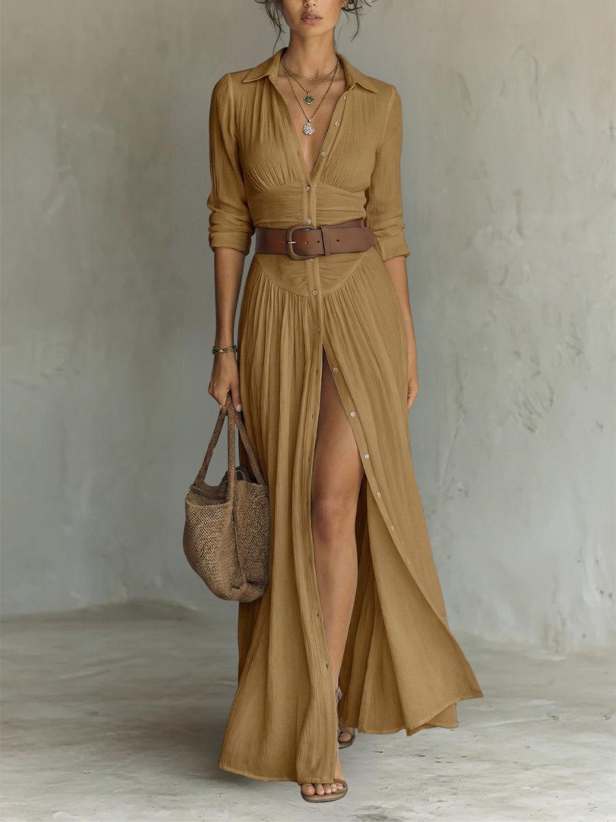 Women's Long-Sleeve Collared Dress