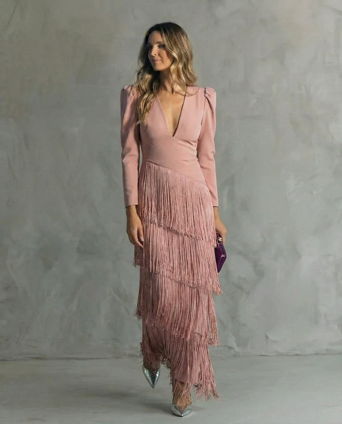 Women's Flowy V-Neck Long-Sleeve Dress