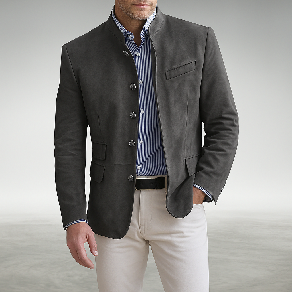 Men's Button-Front Stand-Collar Jacket