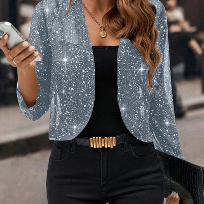 Women's Cropped Jacket with Sparkling Surface Detail
