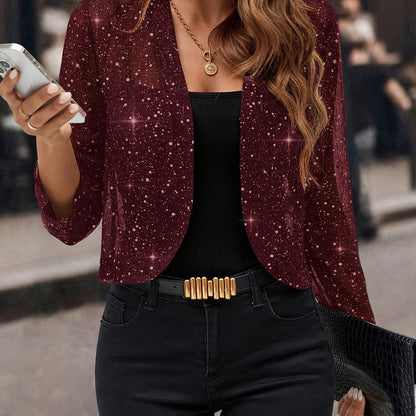 Women's Cropped Jacket with Sparkling Surface Detail