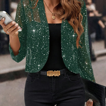 Women's Cropped Jacket with Sparkling Surface Detail
