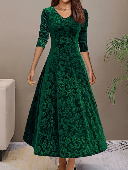 Women's Patterned Midi Dress with Three-Quarter Sleeves