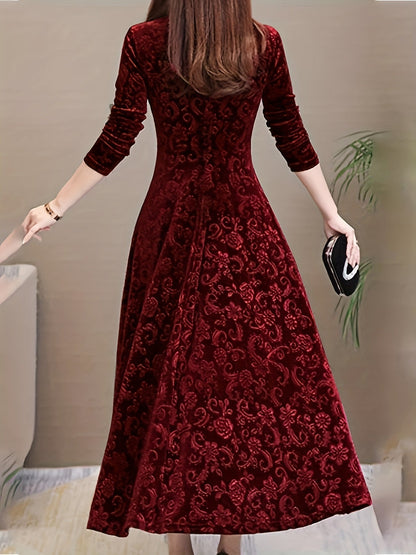 Women's Patterned Midi Dress with Three-Quarter Sleeves