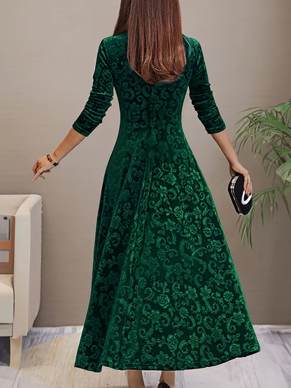 Women's Patterned Midi Dress with Three-Quarter Sleeves