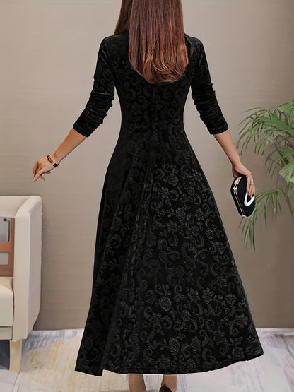 Women's Patterned Midi Dress with Three-Quarter Sleeves