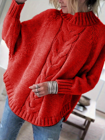 Women's High-Neck Cable-Knit Sweater